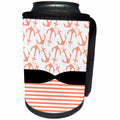 3dRose Anne Marie Baugh - Patterns - Cute Peach Sailing Anchors and Stripes With A Black Ribbon Look - Can Cooler Bottle Wrap (cc_274083)