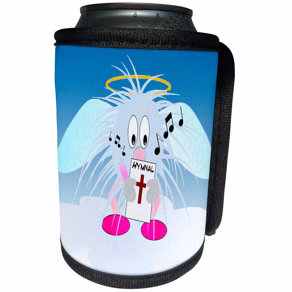 3dRose 777images Designs Cartoons - Hairy angel cartoon on a cloud with a hymnal - Can Cooler Bottle Wrap (cc_27409)