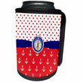 3dRose Anne Marie Baugh - Patterns - Cute Red, White, Blue Nautical Anchors and Polka Dots With A Compass - Can Cooler Bottle Wrap (cc_274094)