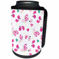 3dRose Anne Marie Baugh - Patterns - Cute Pink Flamingos and Flourishes With Hearts Pattern - Can Cooler Bottle Wrap (cc_274100)