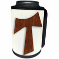 3dRose 777images Designs Christian - Rosewood Tau Cross on a light cream background - Can Cooler Bottle Wrap (cc_27411)