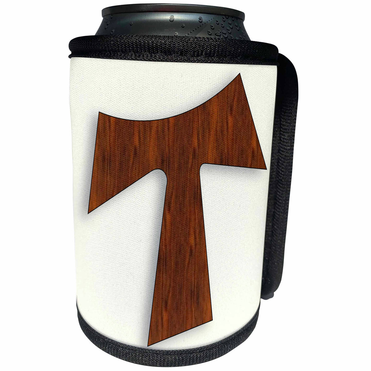 3dRose 777images Designs Christian - Rosewood Tau Cross on a light cream background - Can Cooler Bottle Wrap (cc_27411)