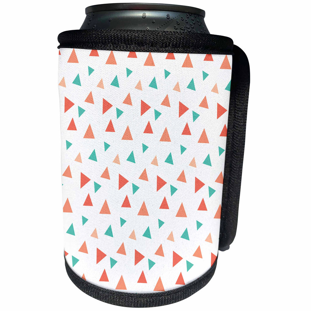 3dRose Anne Marie Baugh - Patterns - Contemporary Mint Green, Peach, Orange Tossed Triangles Pattern - Can Cooler Bottle Wrap (cc_274110)