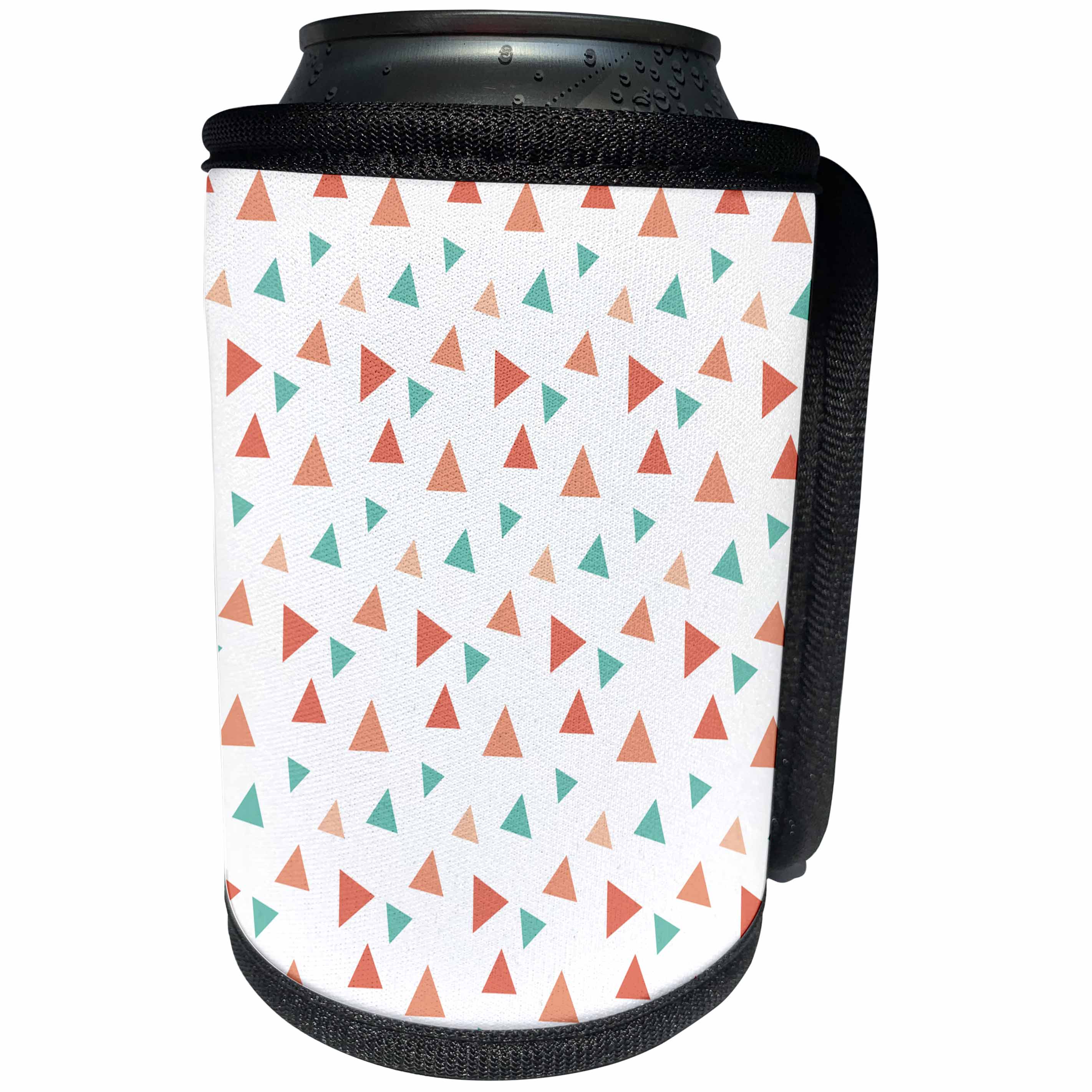 3dRose Anne Marie Baugh - Patterns - Contemporary Mint Green, Peach, Orange Tossed Triangles Pattern - Can Cooler Bottle Wrap (cc_274110)