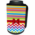 3dRose Anne Marie Baugh - Patterns - Colorful Primary Color Stripes and Chevron Stripes With Digital Bow - Can Cooler Bottle Wrap (cc_274115)