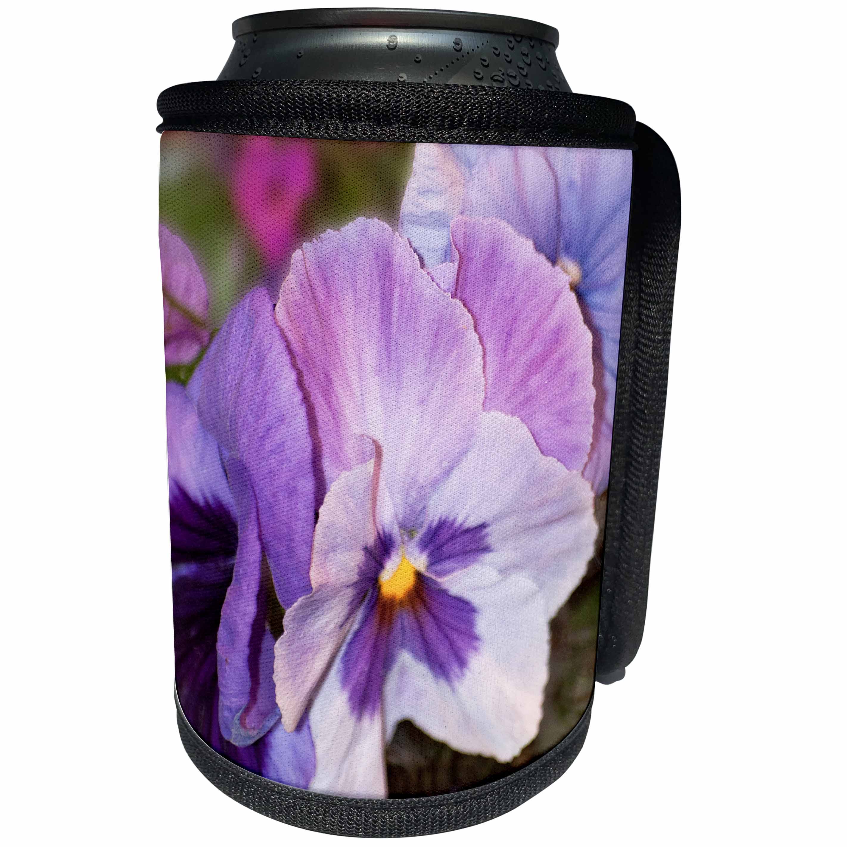 3dRose 777images Photography Floral - Lavender Pansies closeup - Can Cooler Bottle Wrap (cc_27412)