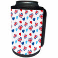 3dRose Anne Marie Baugh - Patterns - Cute England Patterned Hearts In Red, Blue, and White Pattern - Can Cooler Bottle Wrap (cc_274135)