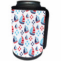 3dRose Anne Marie Baugh - Patterns - Cute Red, White, Blue Sail Boats and Life Preservers - Can Cooler Bottle Wrap (cc_274151)