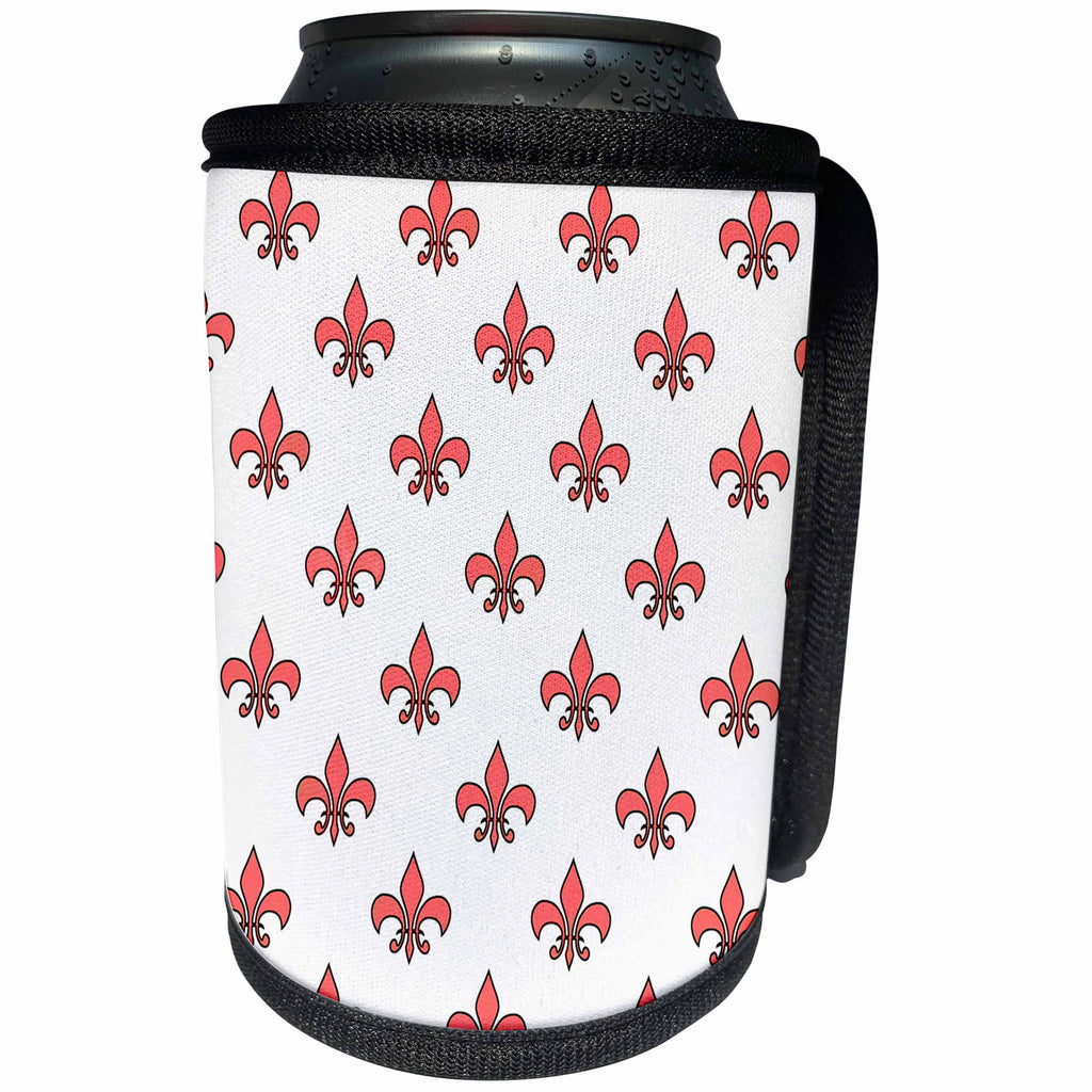 3dRose 777images Designs Graphic Design Fleur de lis - Small coral Fleur de lys design on a white background - Can Cooler Bottle Wrap (cc_27416)