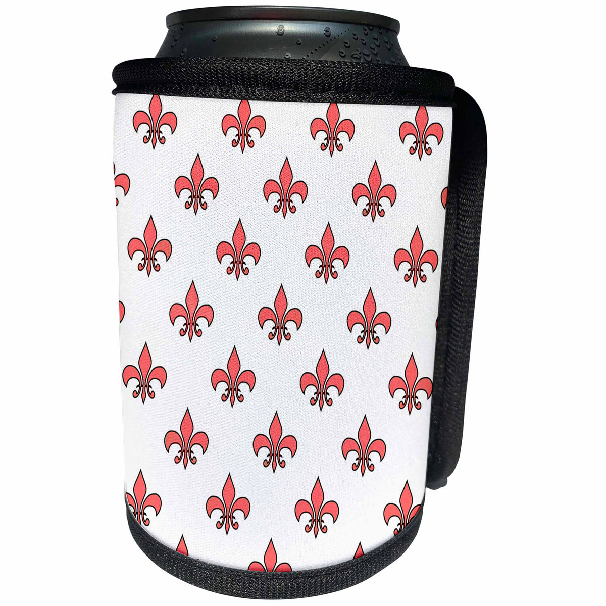 3dRose 777images Designs Graphic Design Fleur de lis - Small coral Fleur de lys design on a white background - Can Cooler Bottle Wrap (cc_27416)