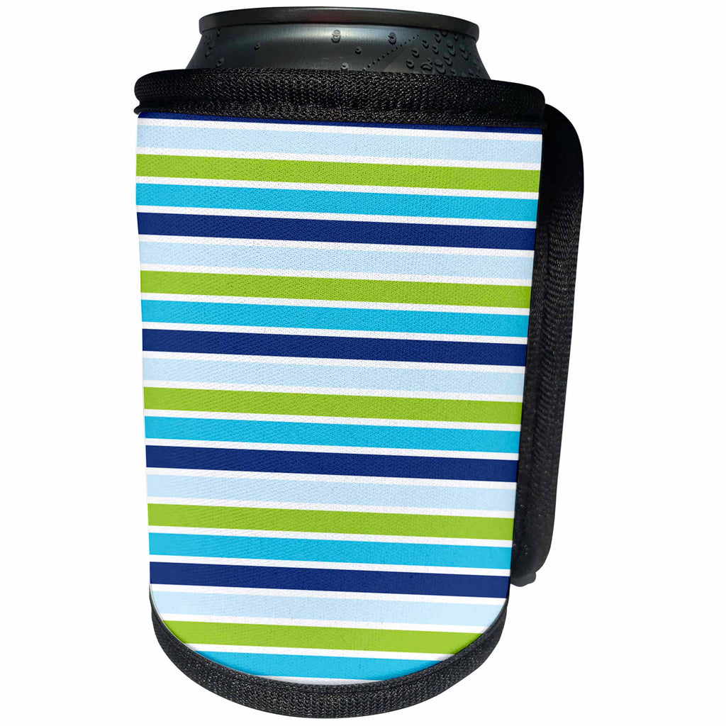 3dRose Anne Marie Baugh - Patterns - Blue and Green Stripes - Can Cooler Bottle Wrap (cc_274161)