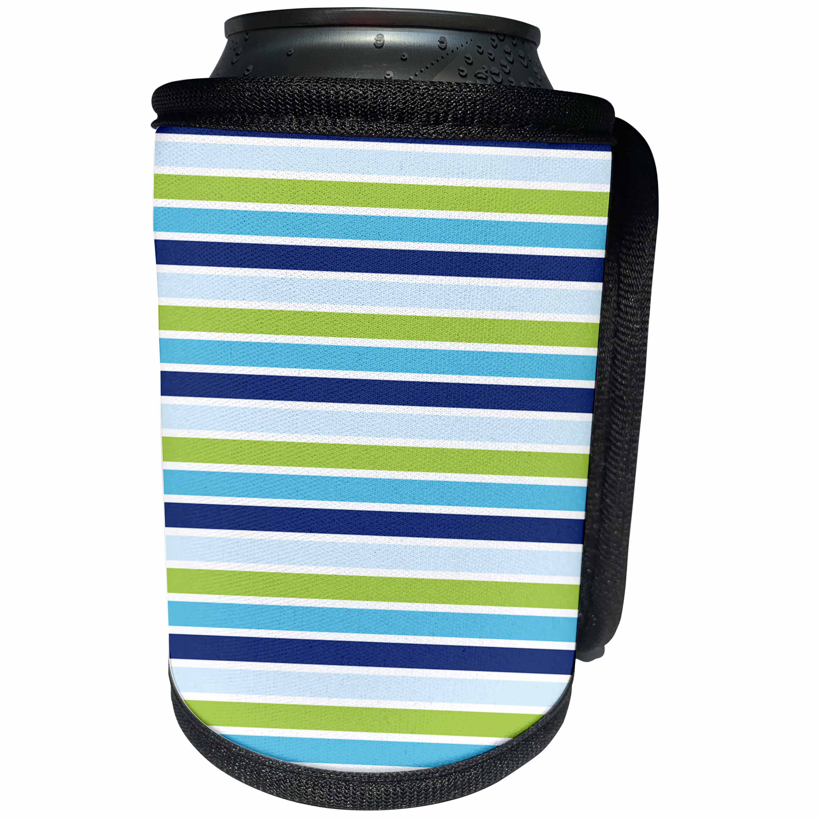 3dRose Anne Marie Baugh - Patterns - Blue and Green Stripes - Can Cooler Bottle Wrap (cc_274161)