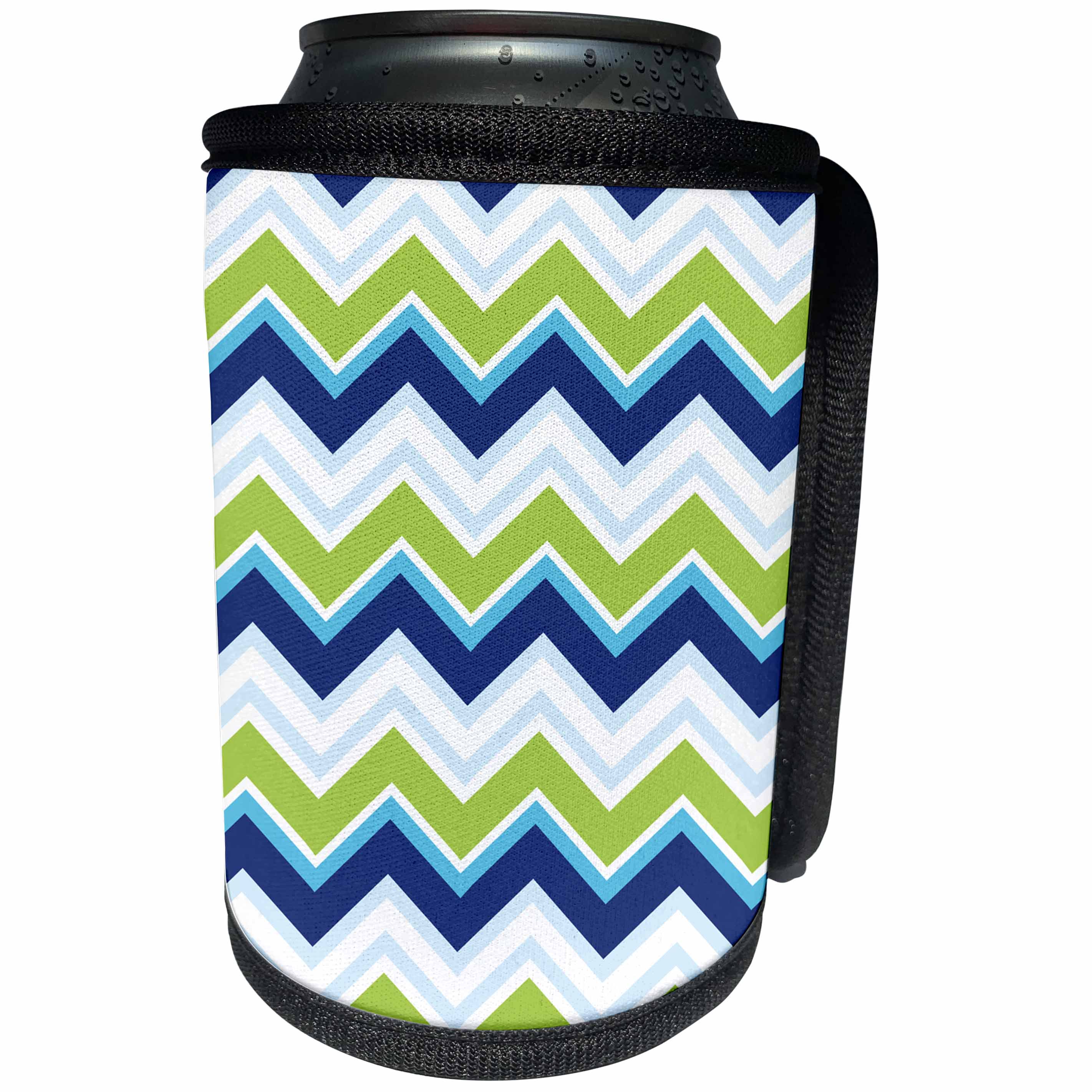 3dRose Anne Marie Baugh - Patterns - Blue and Green Chevron Stripes - Can Cooler Bottle Wrap (cc_274162)