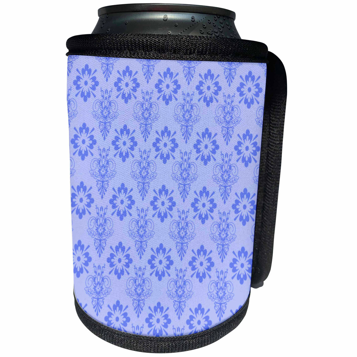 3dRose 777images Designs Patterns - Vintage Blue Damask pattern on light blue background - Can Cooler Bottle Wrap (cc_27417)