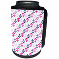 3dRose Anne Marie Baugh - Patterns - Cute Pink and Dark Blue Nautical Sailing Anchors Pattern - Can Cooler Bottle Wrap (cc_274174)