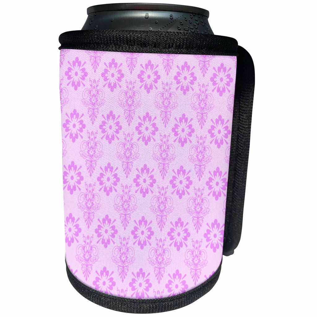 3dRose 777images Designs Patterns - Vintage pink Damask pattern on a light pink background - Can Cooler Bottle Wrap (cc_27418)