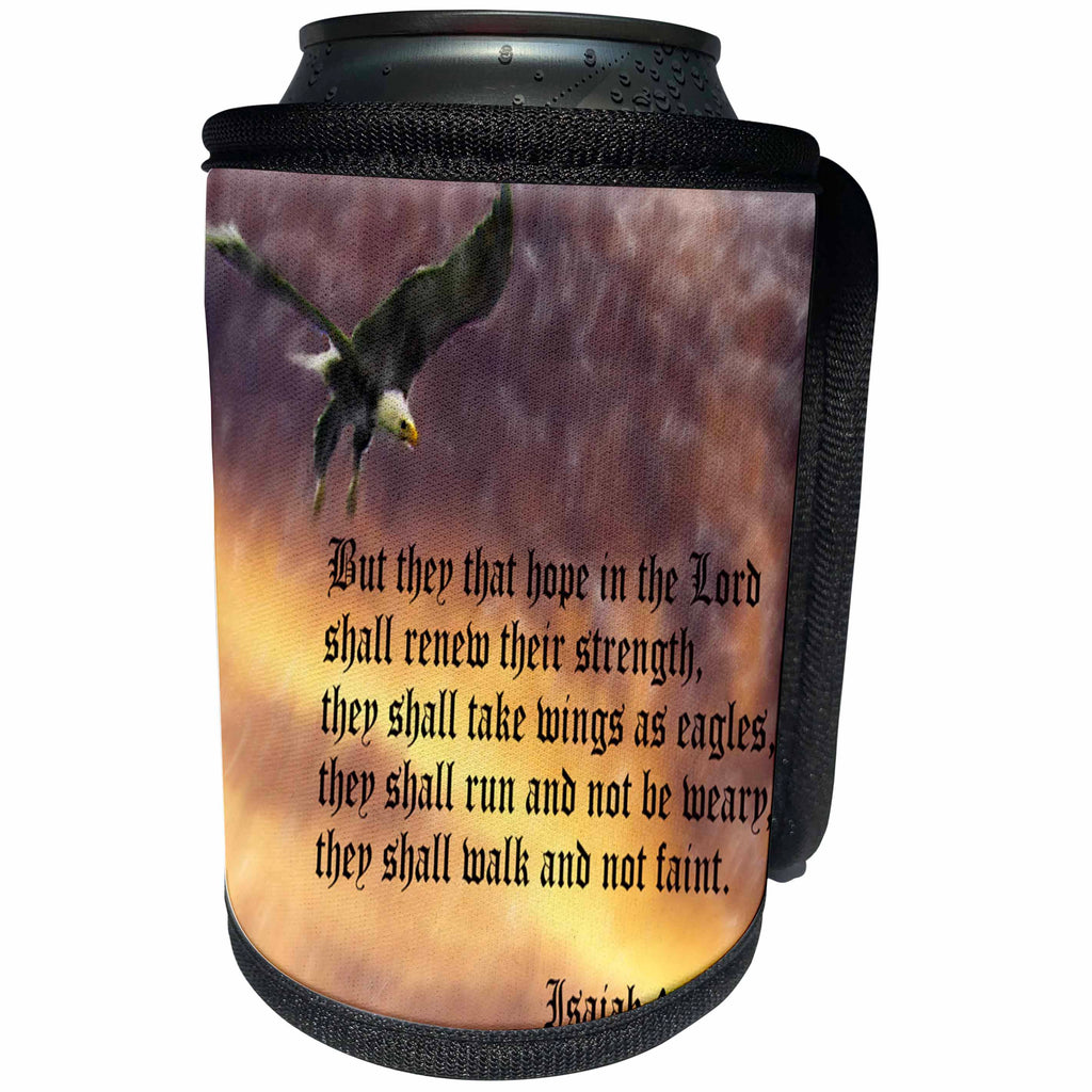 3dRose 777images Designs Graphic Design Bible Verse - Isaiah 40-31 Bible verse with eagle against a troubled sky - Can Cooler Bottle Wrap (cc_27419)