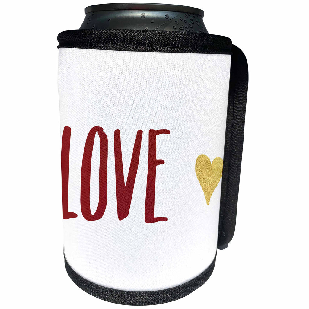 3dRose Poppy Field in Argenteuil - Image of Red Gold Love Glitzy Heart - Can Cooler Bottle Wrap (cc_274191)