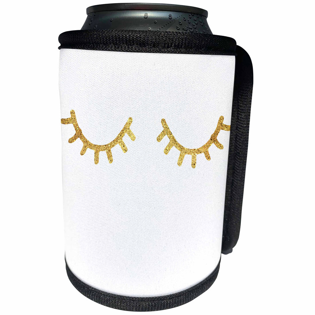 3dRose PS Glam - Image of Gold Glitz Eyelashes - Can Cooler Bottle Wrap (cc_274202)