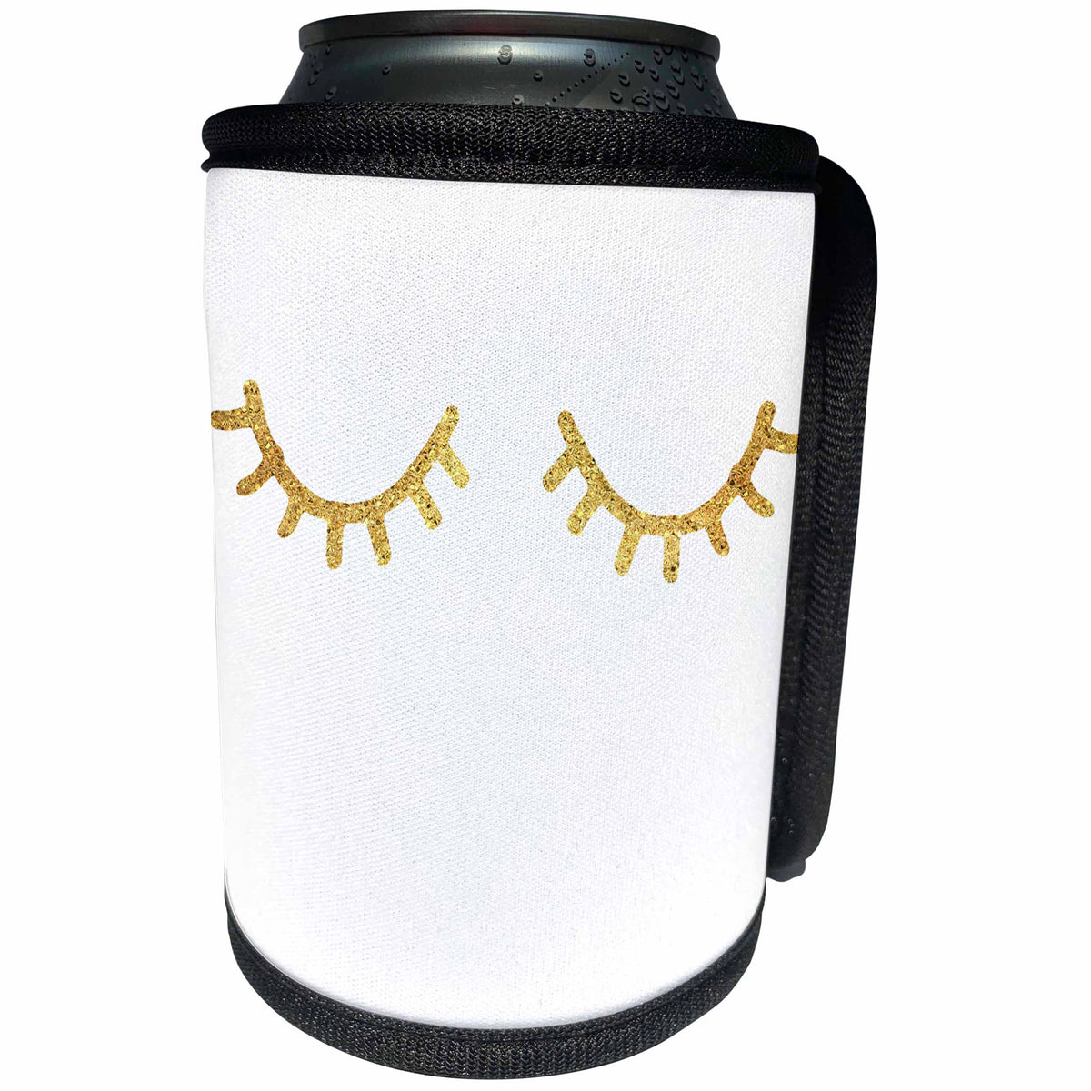 3dRose PS Glam - Image of Gold Glitz Eyelashes - Can Cooler Bottle Wrap (cc_274202)