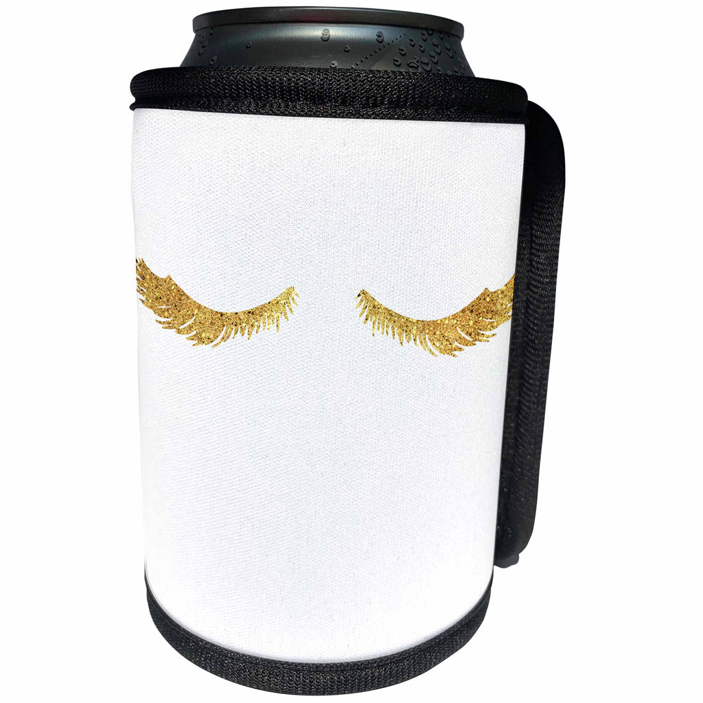3dRose PS Glam - Image of Pretty Glam Gold Eyelashes - Can Cooler Bottle Wrap (cc_274204)