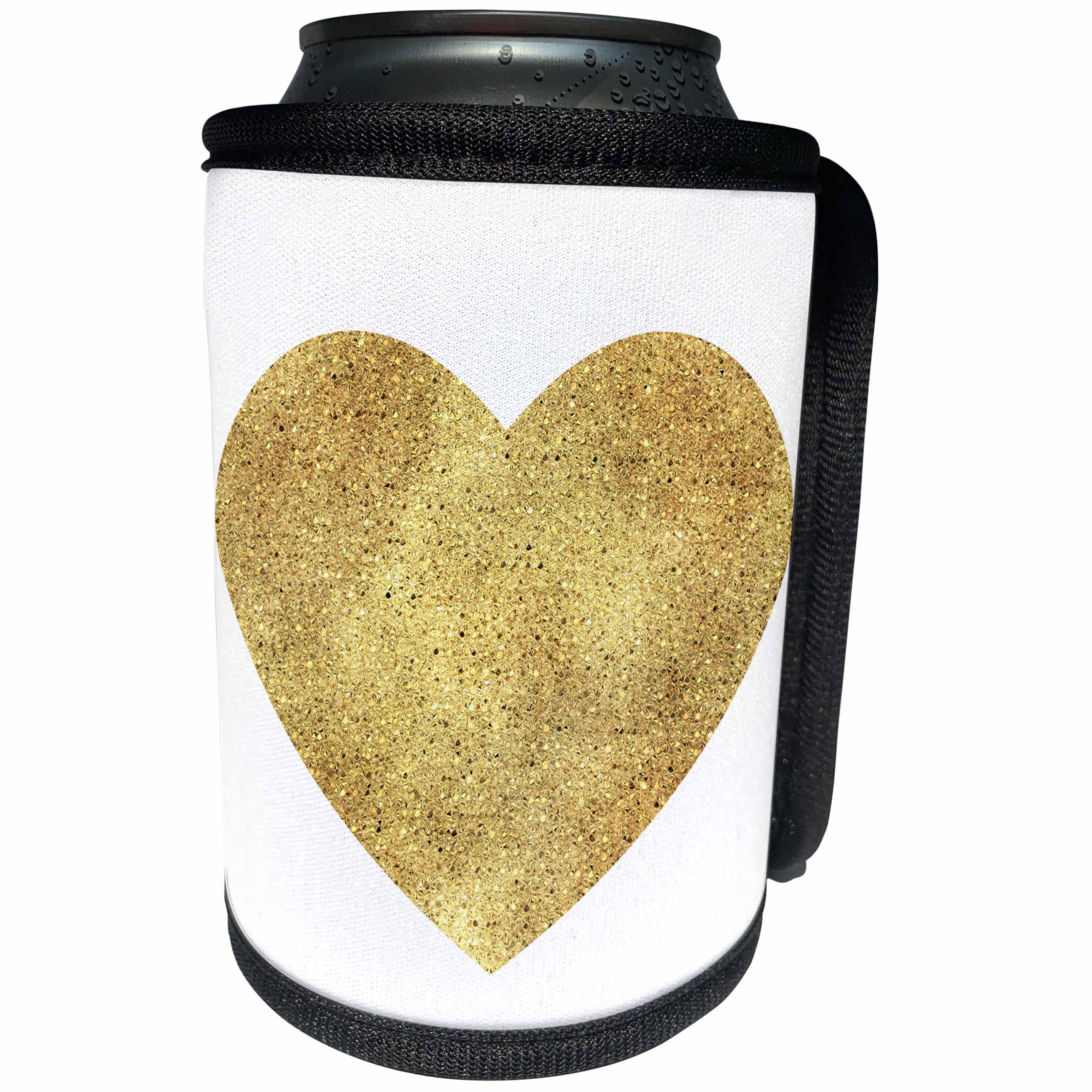 3dRose PS Glam - Image of Sparkly Gold Heart - Can Cooler Bottle Wrap (cc_274206)