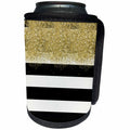3dRose PS Glam - Image of Gold Faux Image of Glitter Black White Stripes - Can Cooler Bottle Wrap (cc_274227)