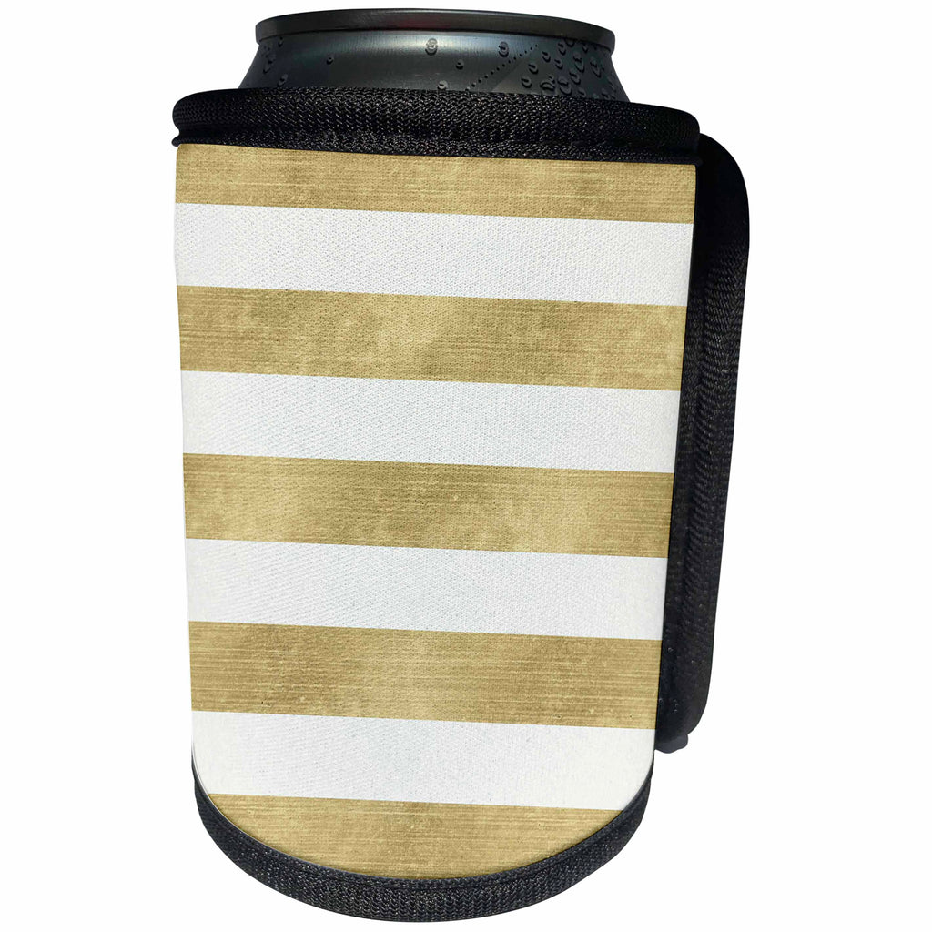 3dRose PS Glam - Image of Pretty Gold White Stripes - Can Cooler Bottle Wrap (cc_274231)