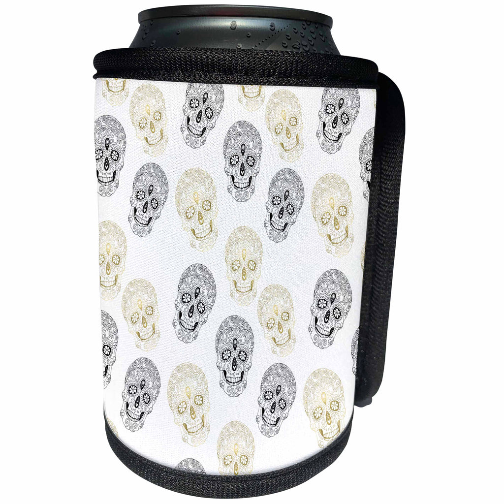 3dRose PS Chic - Image of Black Gold Skulls - Can Cooler Bottle Wrap (cc_274232)