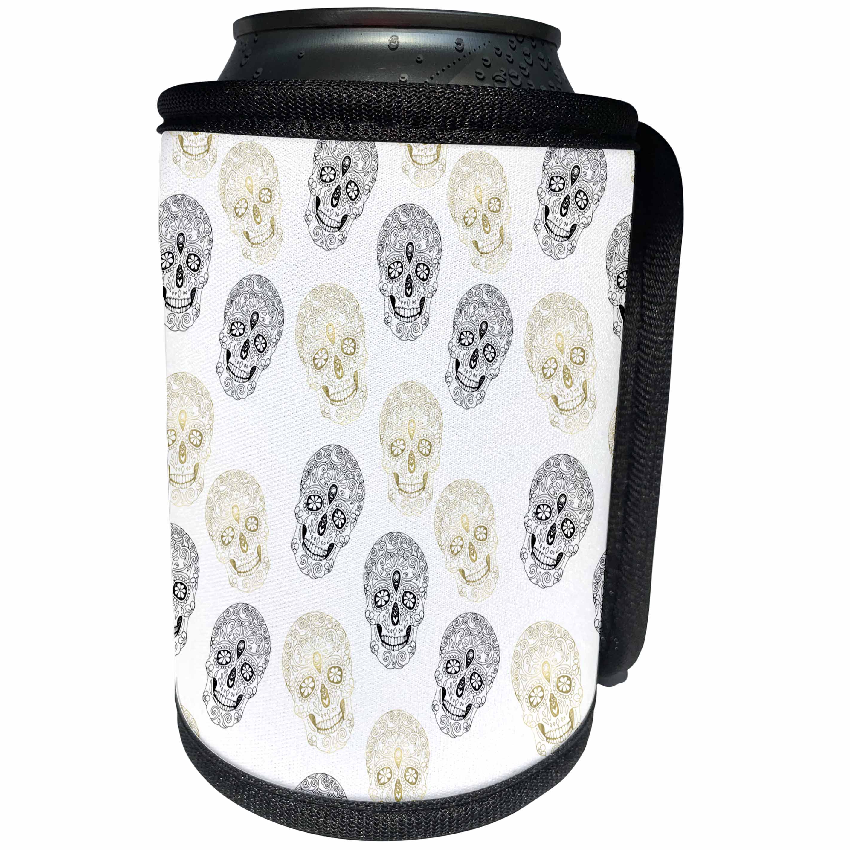 3dRose PS Chic - Image of Black Gold Skulls - Can Cooler Bottle Wrap (cc_274232)