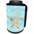 3dRose PS Chic - Image of Aqua Watercolor Gold Glam Starfish - Can Cooler Bottle Wrap (cc_274234)