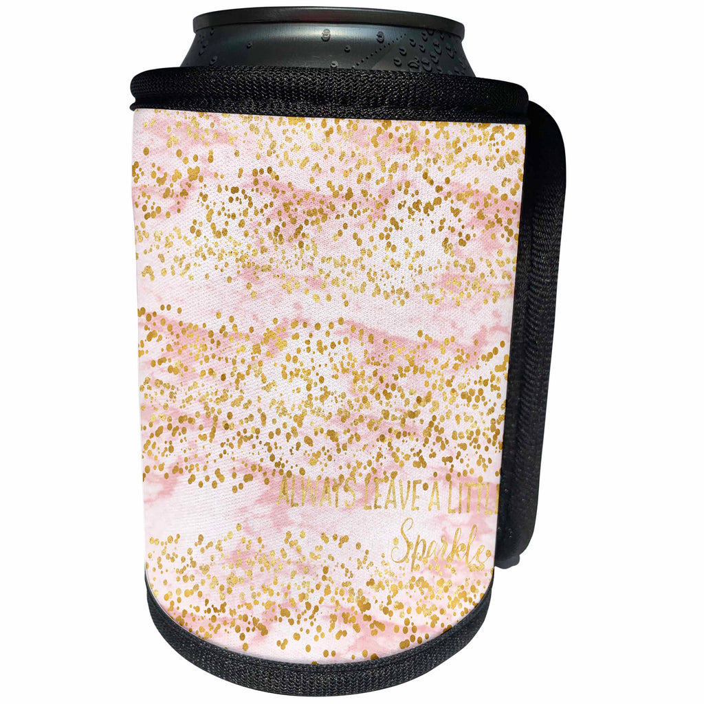 3dRose PS Glam - Image of Pink Blush Gold Confetti Always Sparkle Inspirational Quote - Can Cooler Bottle Wrap (cc_274238)