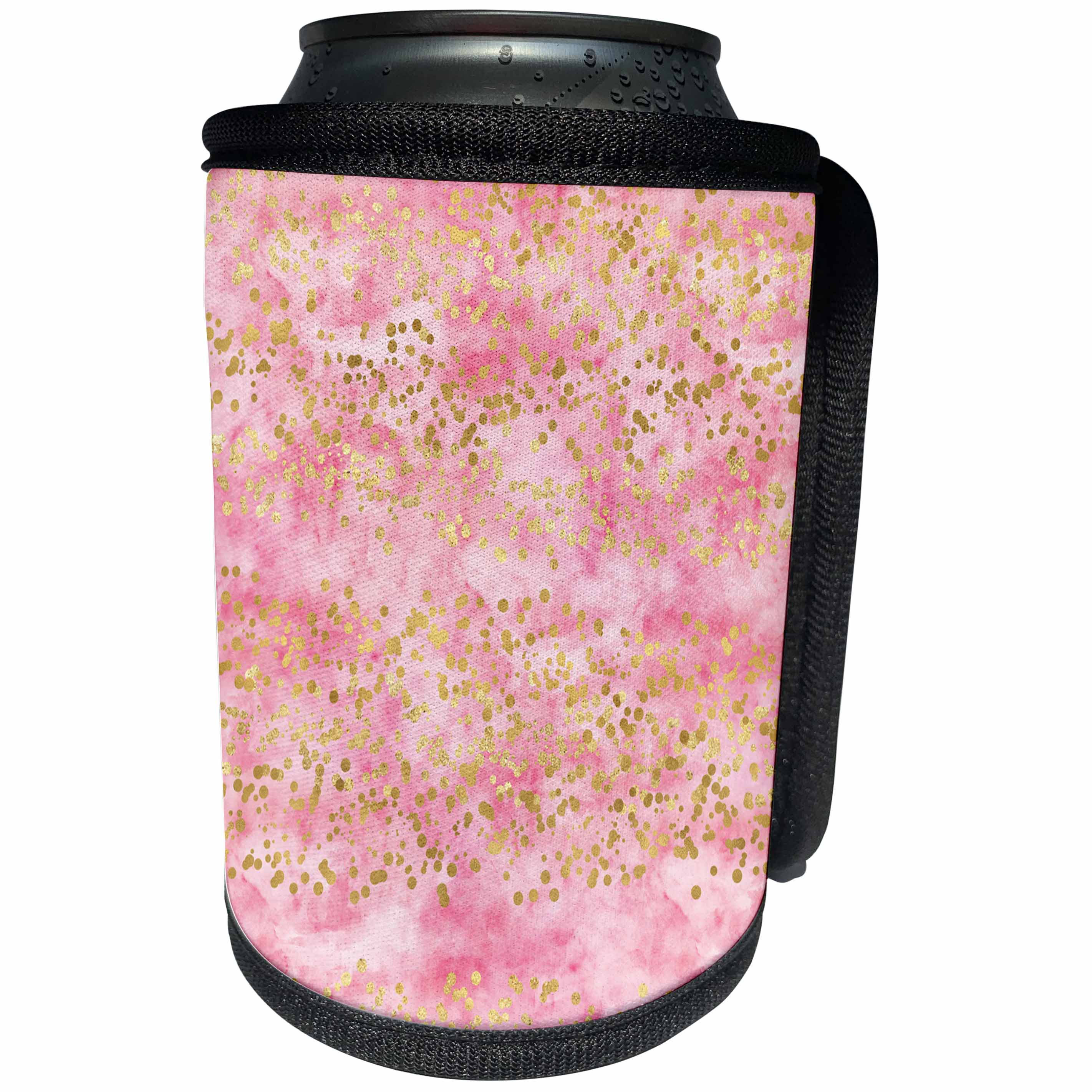 3dRose PS Glam - Image of Pink Watercolor Gold Confetti Dots - Can Cooler Bottle Wrap (cc_274240)