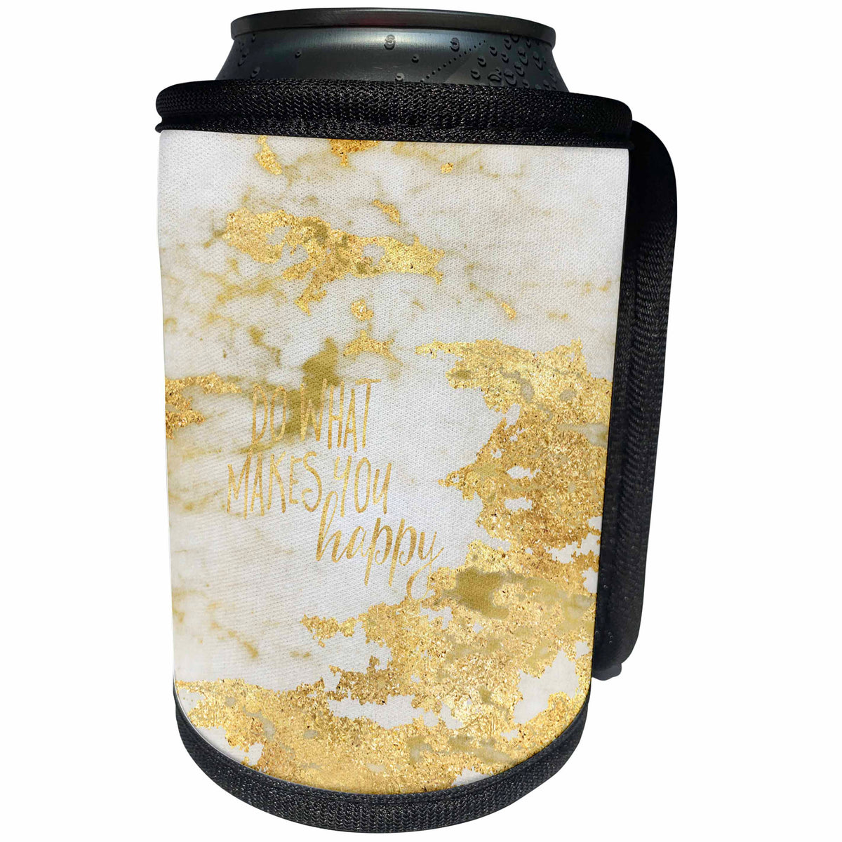 3dRose PS Glam - Image of Gold White Glam Do What Makes You Happy Quote - Can Cooler Bottle Wrap (cc_274241)