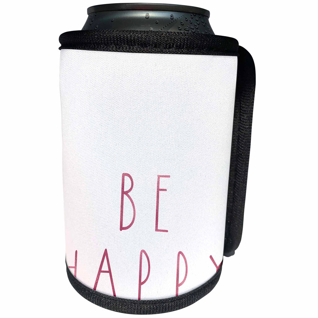 3dRose PS Inspiration - Image of Pink Be Happy Inspirational Quote - Can Cooler Bottle Wrap (cc_274242)