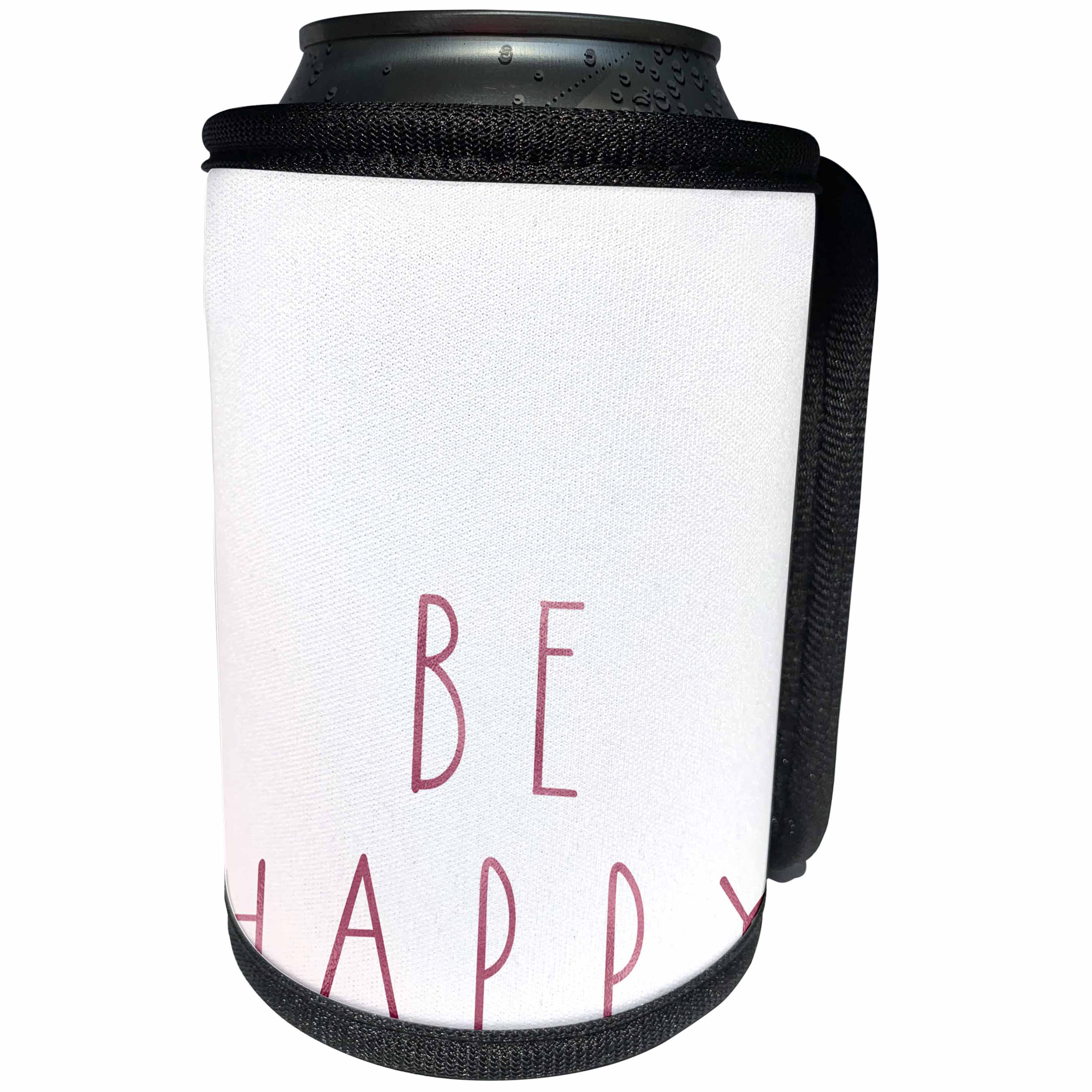 3dRose PS Inspiration - Image of Pink Be Happy Inspirational Quote - Can Cooler Bottle Wrap (cc_274242)