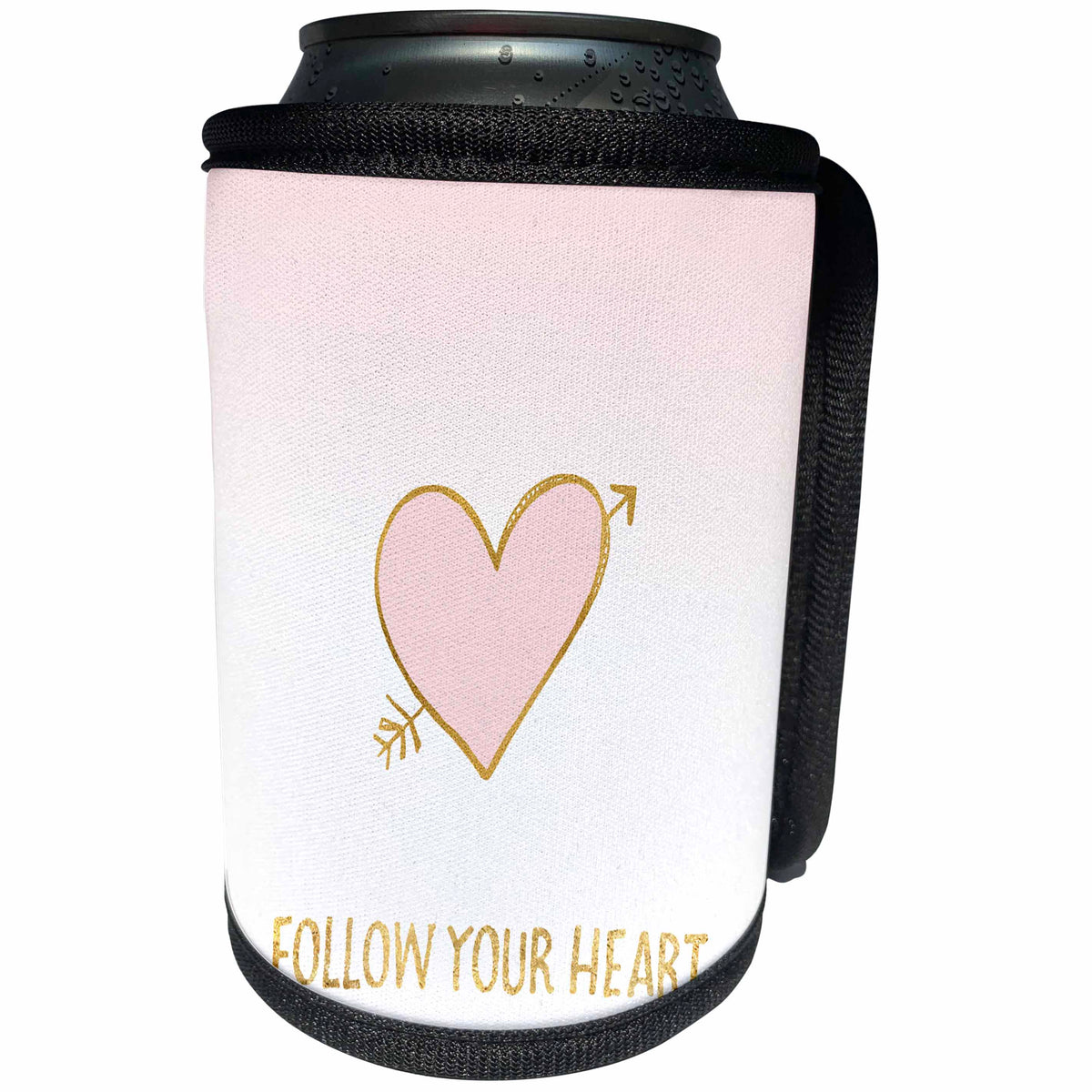 3dRose PS Inspiration - Image of Blush Pink Gold Follow Your Heart Glam - Can Cooler Bottle Wrap (cc_274244)
