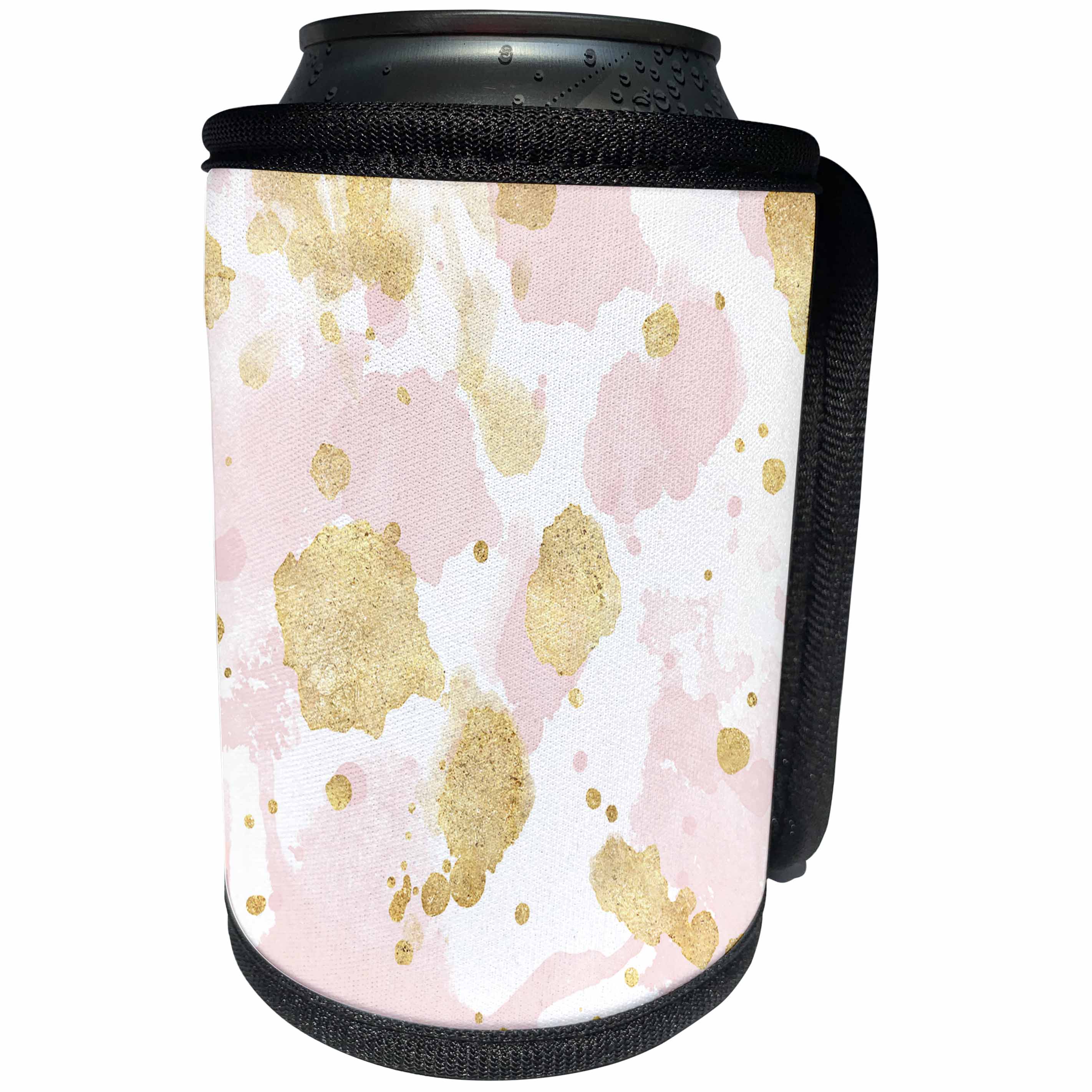 3dRose PS Glam - Image of Blush Pink Gold Watercolor Splatters - Can Cooler Bottle Wrap (cc_274248)