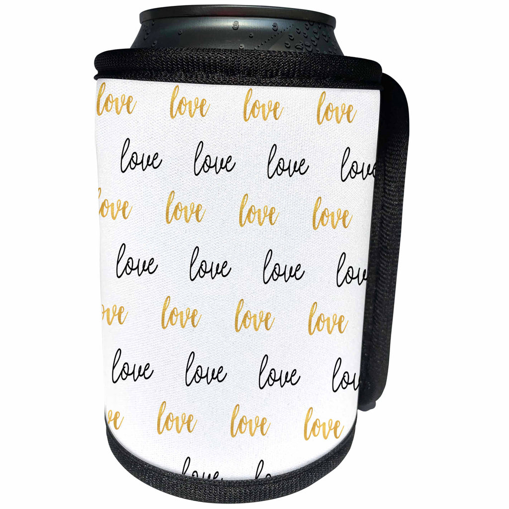 3dRose PS Inspiration - Image of Gold Black Love - Can Cooler Bottle Wrap (cc_274268)