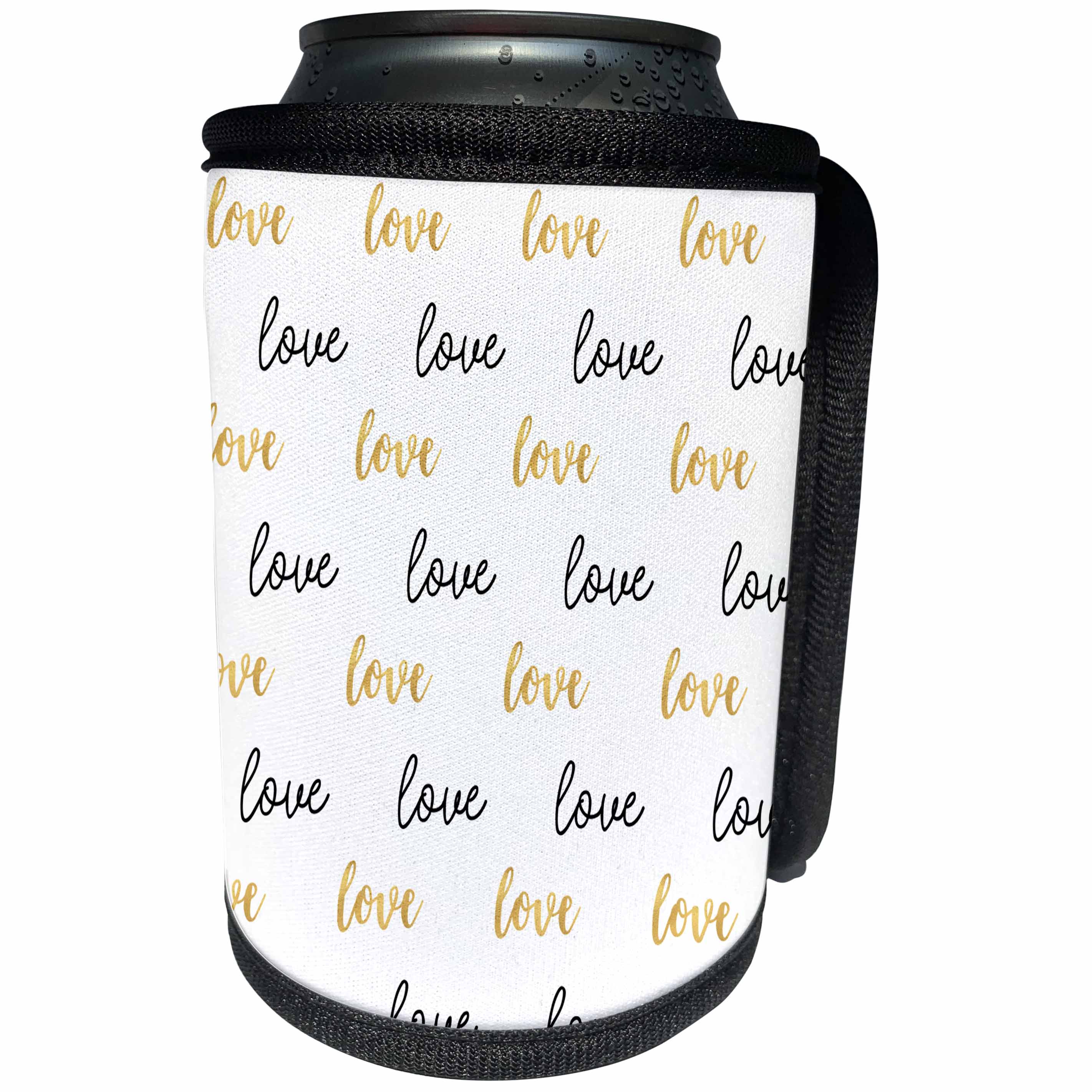 3dRose PS Inspiration - Image of Gold Black Love - Can Cooler Bottle Wrap (cc_274268)