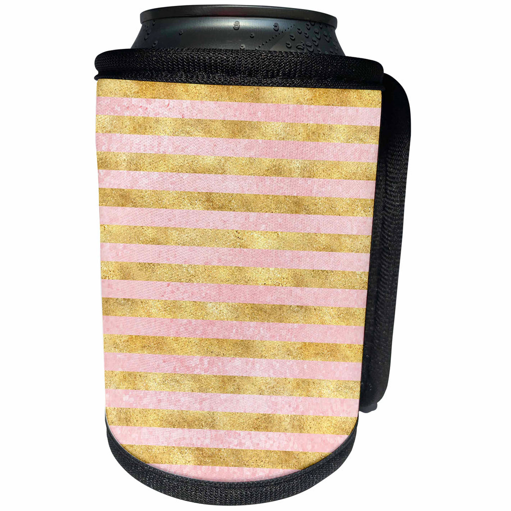 3dRose PS Glam - Image of Glitzy Pink Glam Gold Stripes - Can Cooler Bottle Wrap (cc_274271)