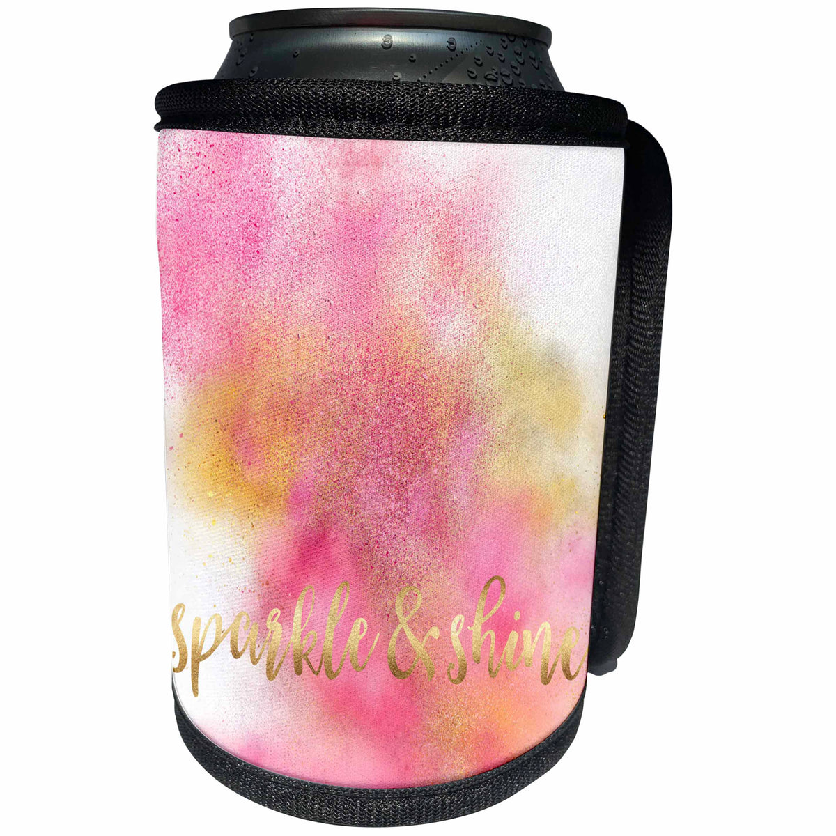 3dRose PS Glam - Image of Pink Gold Sparkly Glitzy Sparkle and Shine Quote - Can Cooler Bottle Wrap (cc_274282)
