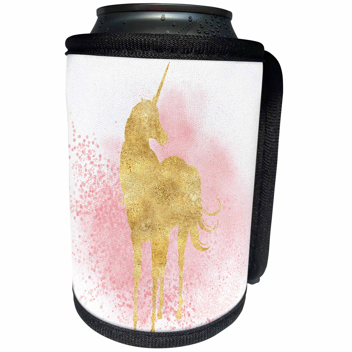 3dRose PS Animals - Image of Blush Pink Sparkle Confetti Gold Unicorn - Can Cooler Bottle Wrap (cc_274289)
