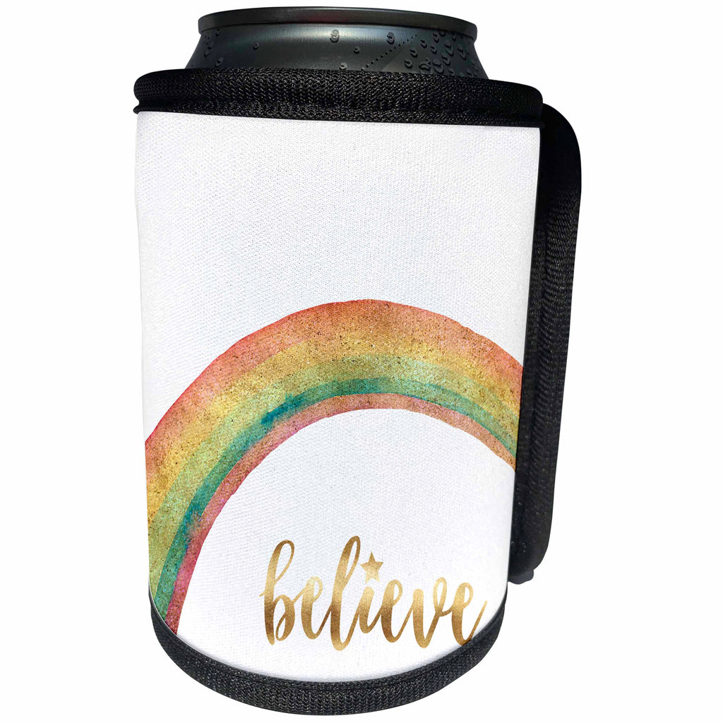 3dRose PS Inspiration - Image of Gold Believe Star Rainbow - Can Cooler Bottle Wrap (cc_274292)