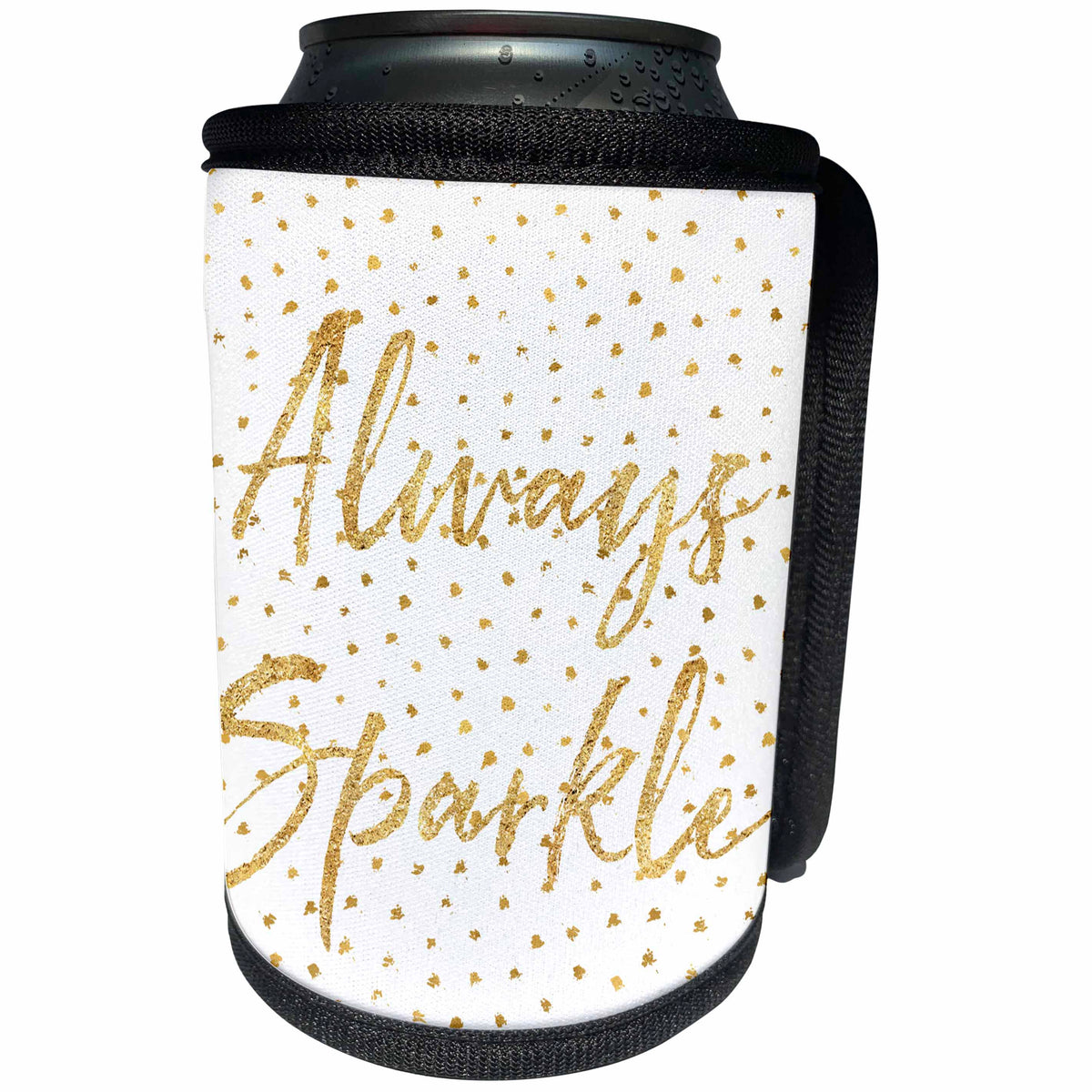 3dRose PS Inspiration - Image of Gold Confetti Always Sparkle Inspirational Quote - Can Cooler Bottle Wrap (cc_274303)