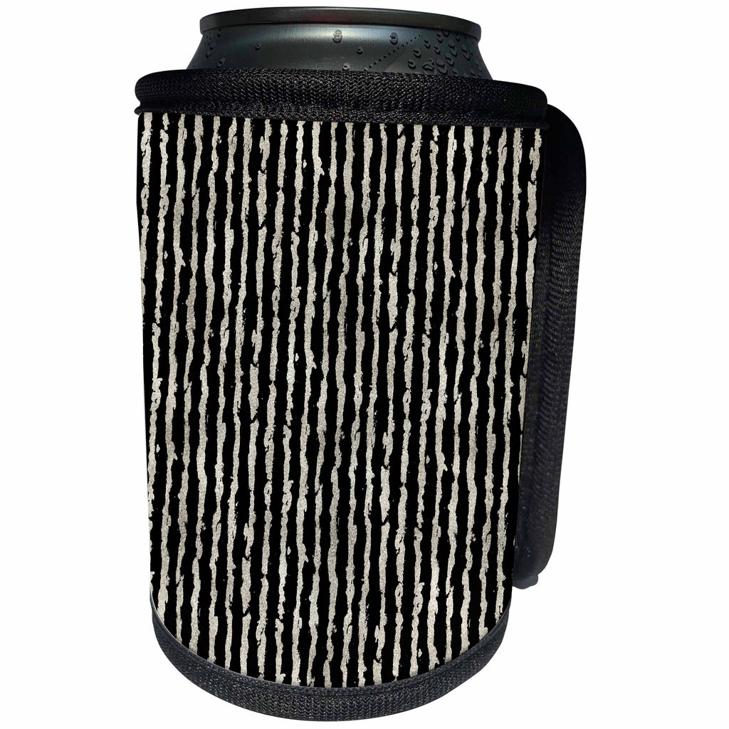 3dRose PS Chic - Image of Black Silver Glitzy Stripes - Can Cooler Bottle Wrap (cc_274305)