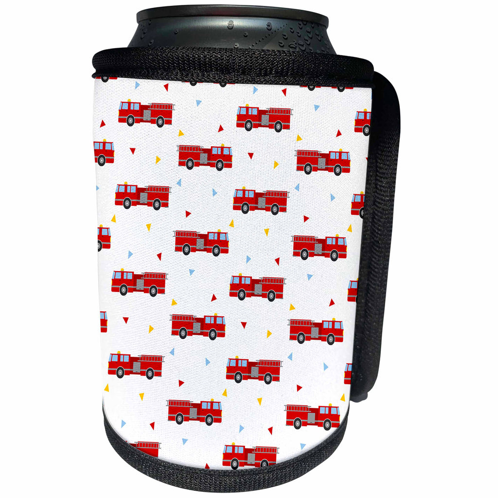 3dRose Janna Salak Designs Kids Stuff - Firetruck Pattern - Can Cooler Bottle Wrap (cc_274312)