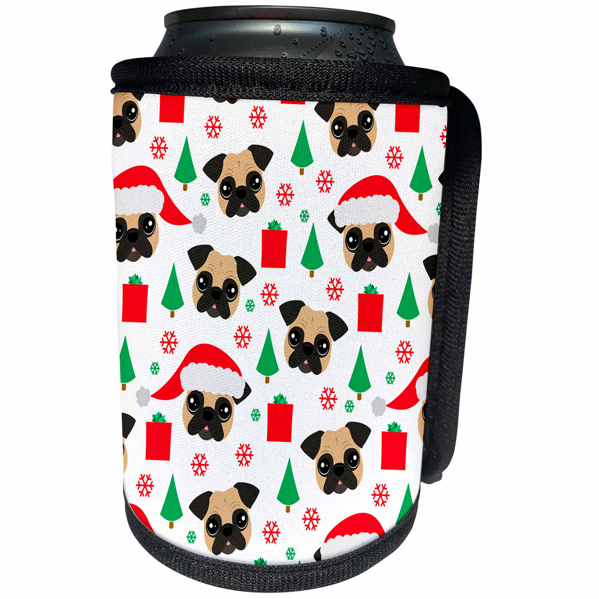 3dRose Janna Salak Designs Dogs - Santa Pug Christmas Pattern - Can Cooler Bottle Wrap (cc_274313)