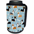 3dRose Janna Salak Designs Dogs - Cute Corgi Dog Pattern Blue - Can Cooler Bottle Wrap (cc_274316)