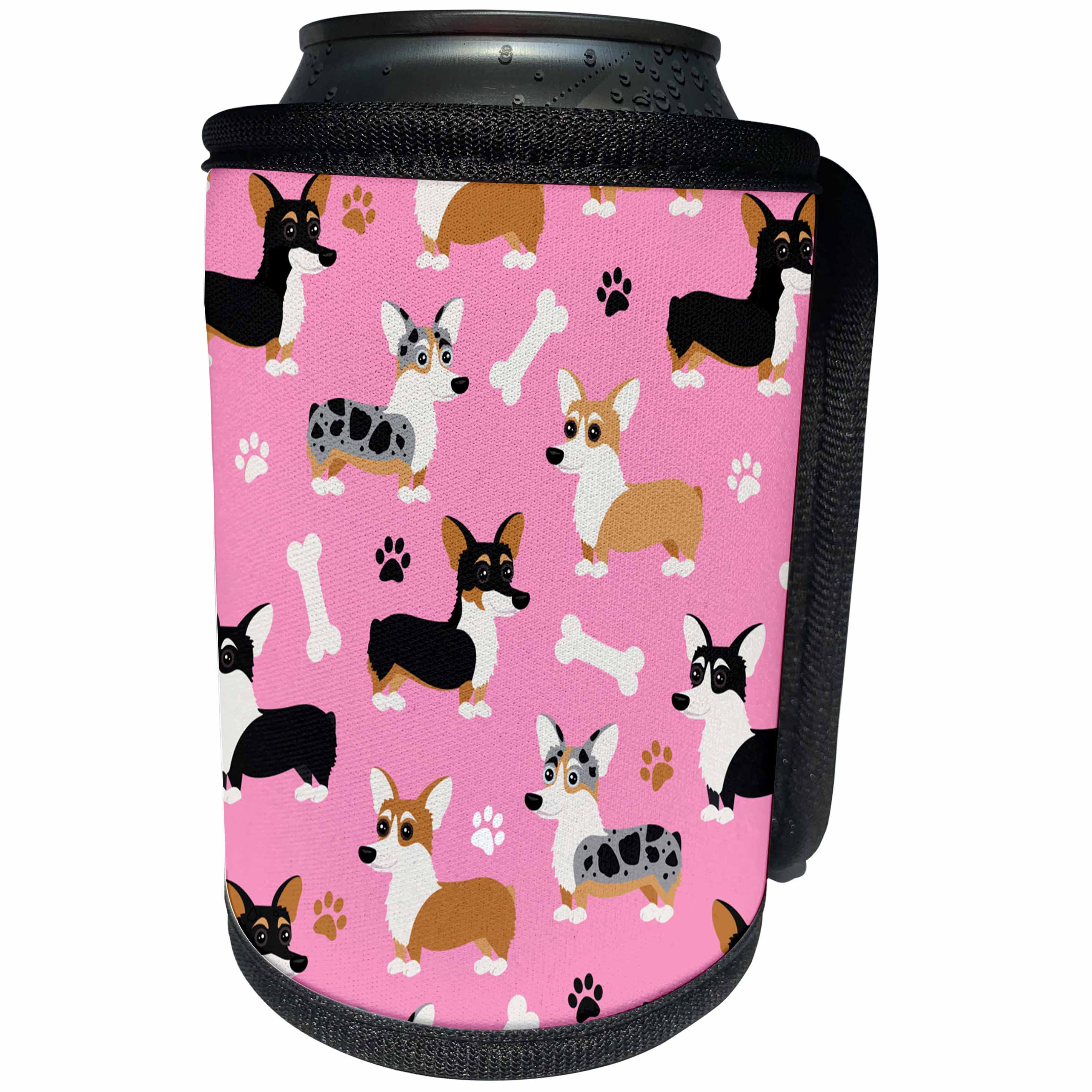 3dRose Janna Salak Designs Dogs - Cute Corgi Dog Pattern Pink - Can Cooler Bottle Wrap (cc_274317)